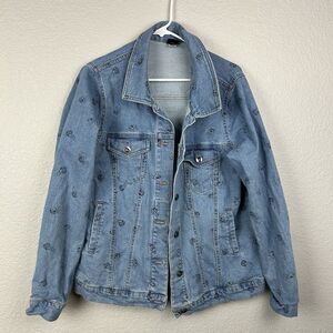 Disney X Hot Topic Women's Lilo & Stitch  Jean Denim Jacket Print Stitch Face